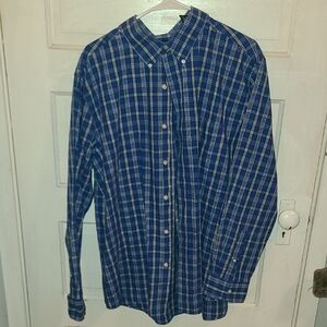 Chaps Navy and White Checkered Button Down Shirt